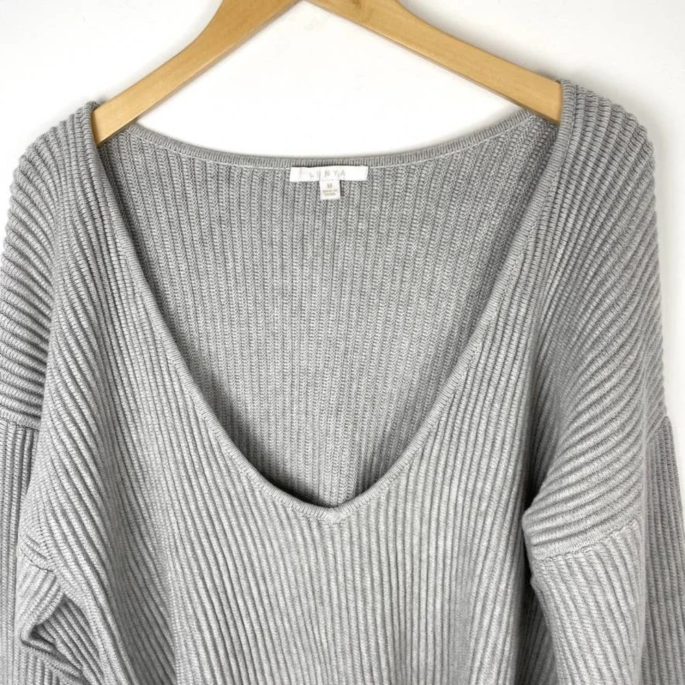 Lunya Cozy Cotton Silk Reversible Ribbed Pullover Sweater Mellow Grey Heather - Picture 6 of 15